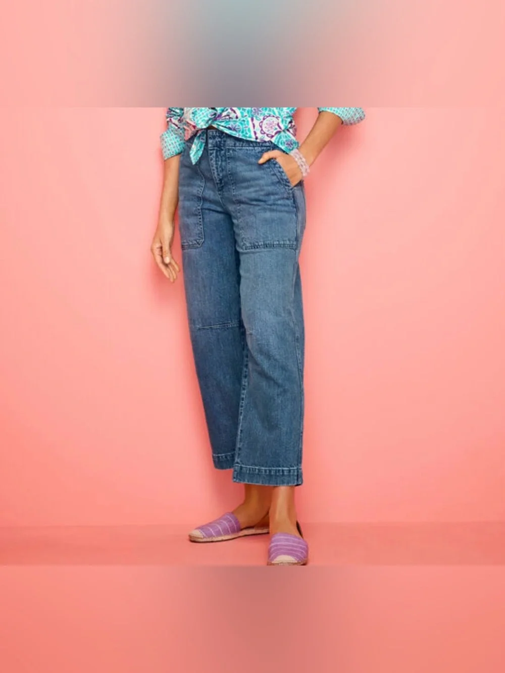 Talbot’s Linen Blend Straight Crop Utility Style Jeans Sz 6